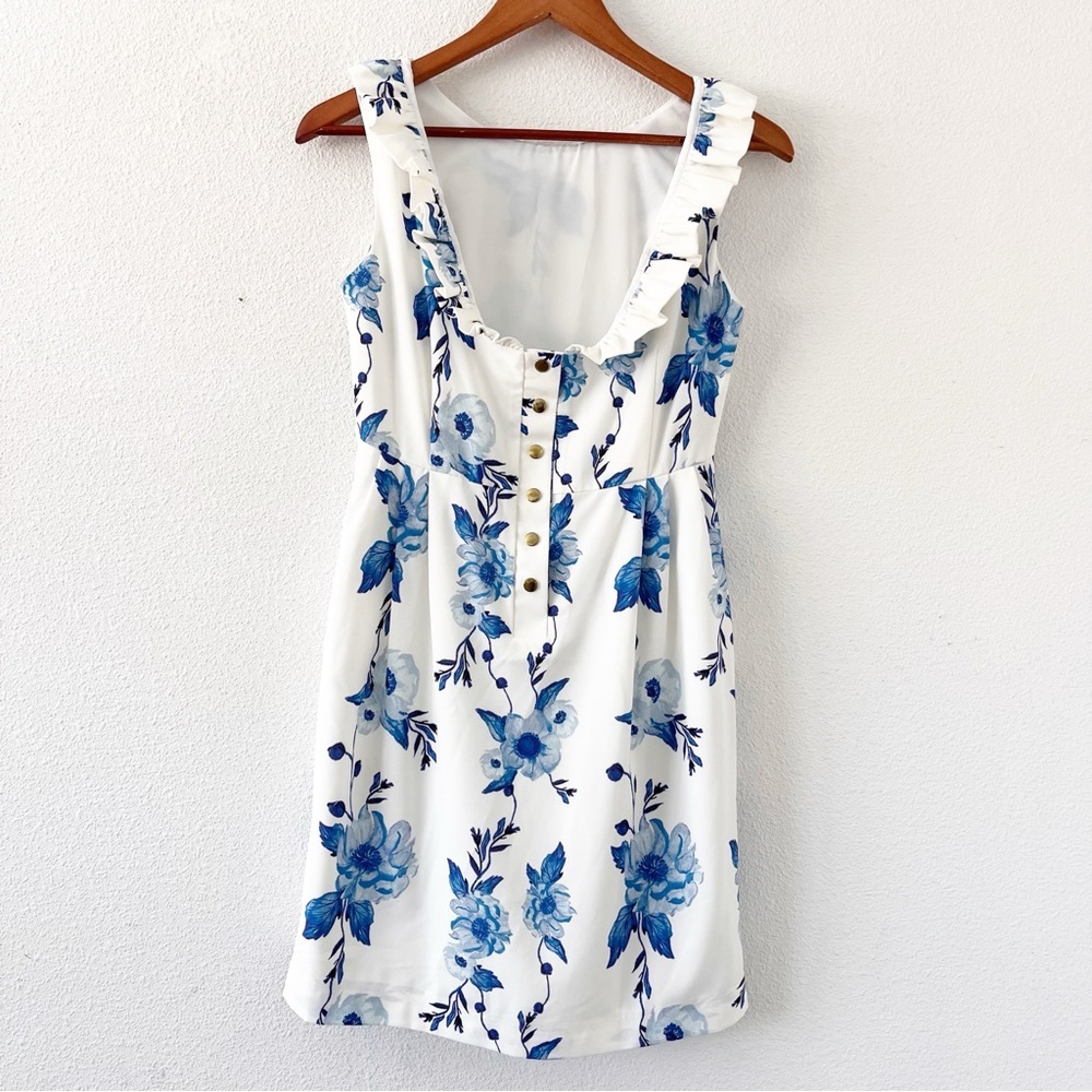 Camilyn Beth Go Go Dress Ruffle Collar Open Back Buttons in Blue White - Picture 7 of 9